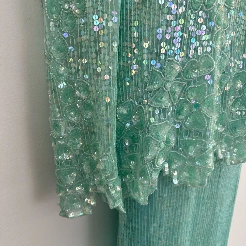 Laurence Kazar Women’s Silk Misty Light Turquoise Heavily Embroidered Beaded and - Picture 6 of 15